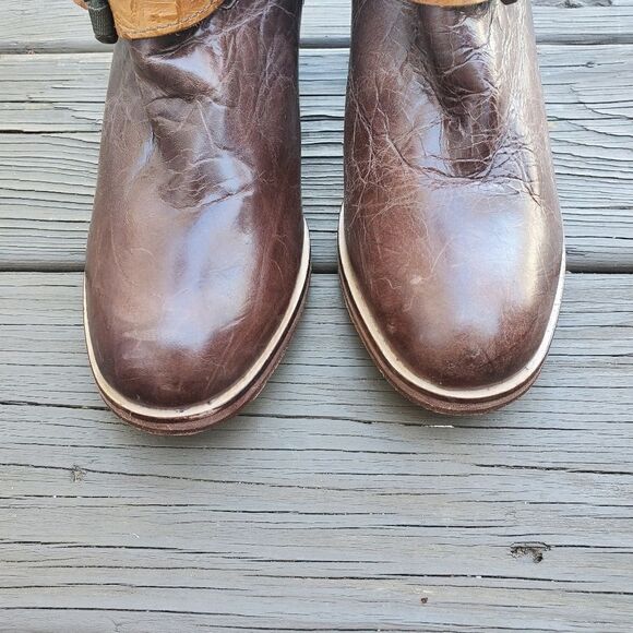 Lucchese Spirit Rachel 2 Tone Brown Tan Leather Harness Western Cowgirl Boots - Picture 6 of 9